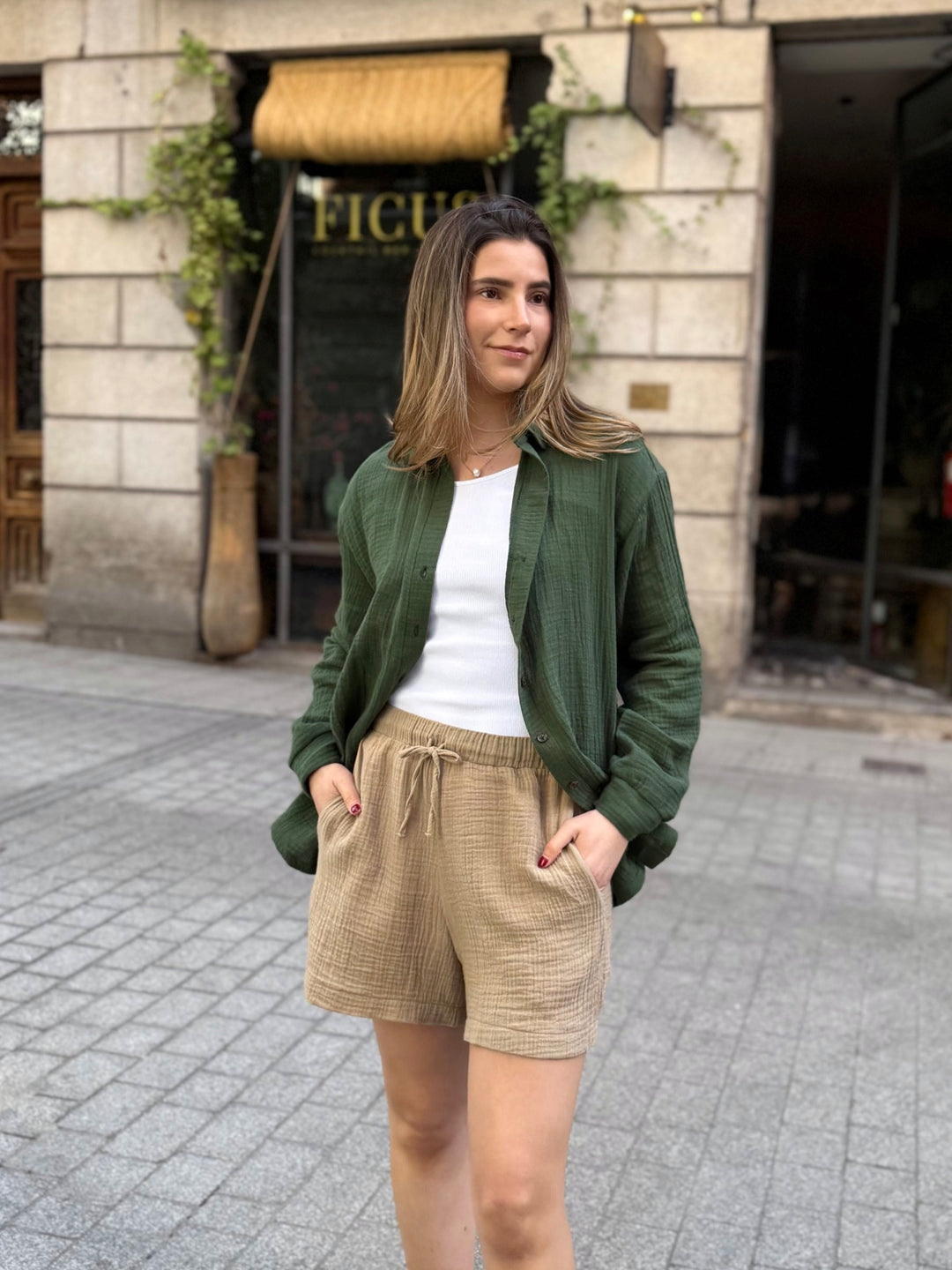 PRADO gauze top in Forest Green