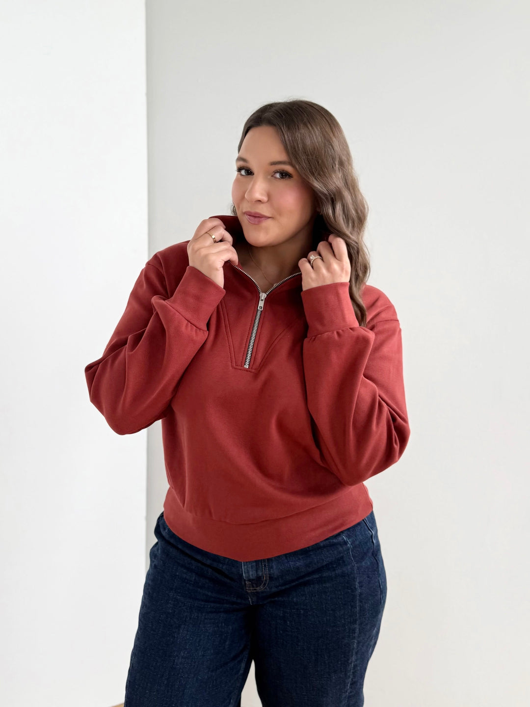 ASHER zip pullover in Red Amber