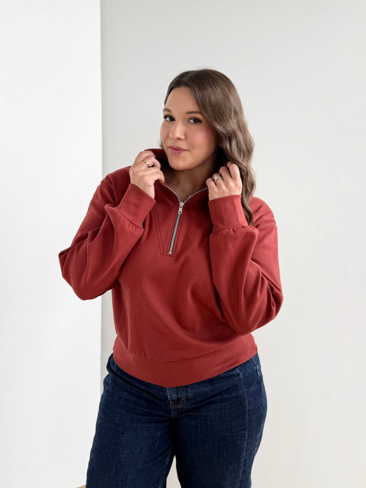 ASHER zip pullover in Red Amber