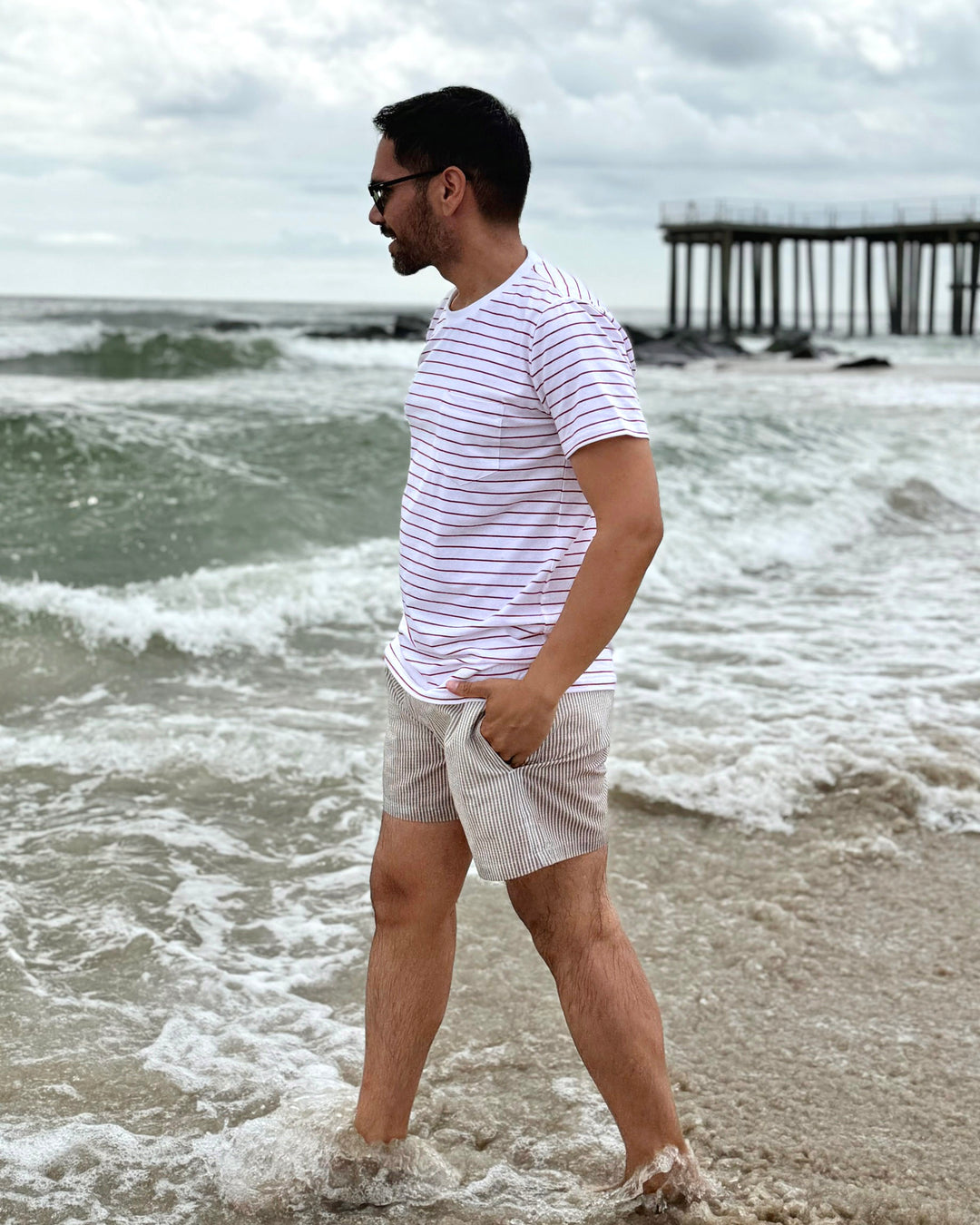 AMOS men's stripe tee in White/Red