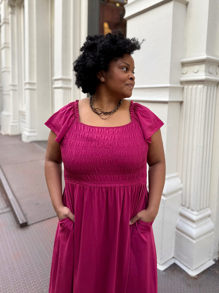 ADELIA smocked dress in Garnet Pink