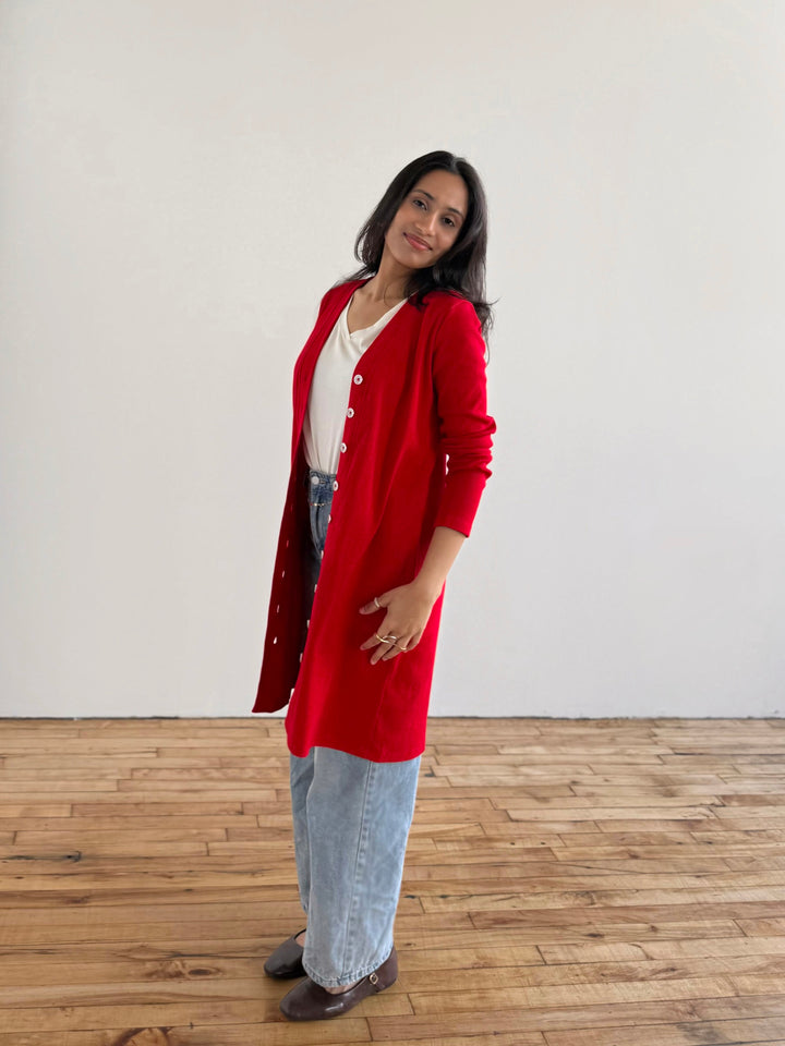 HELENA rib knit dress/duster in Cherry Red