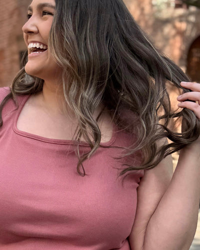BRIDGETTE rib knit tank in Withered Rose