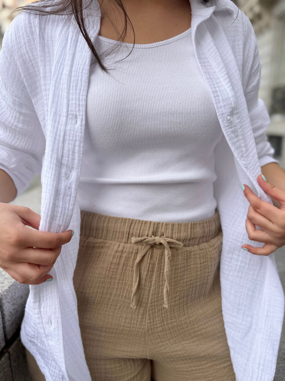 MADRID gauze shorts in Sandy Tan