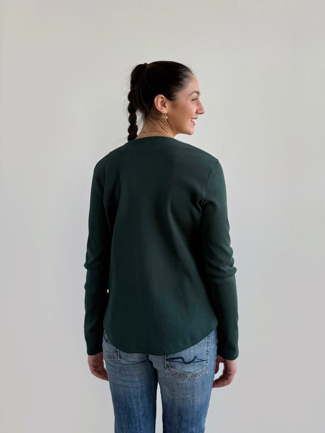 JUDE rib-knit fitted cardigan in Dark Jade