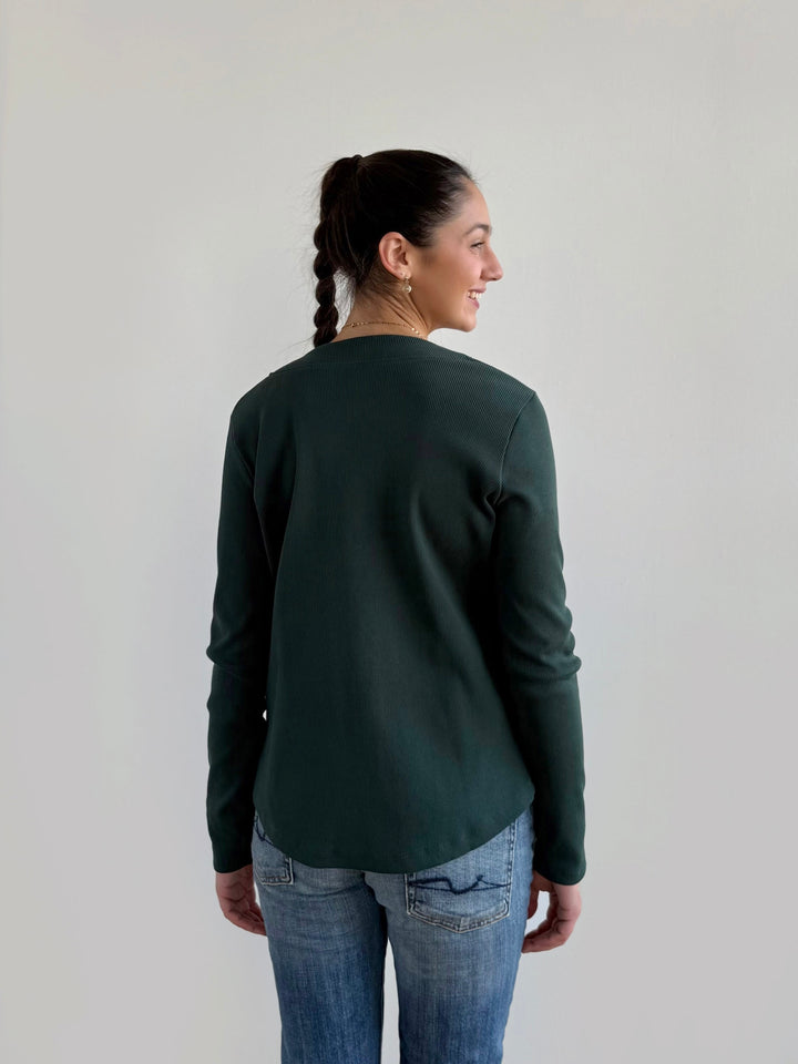 JUDE rib-knit fitted cardigan in Dark Jade