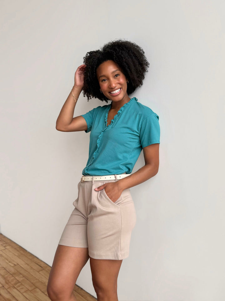 AVERIE heavy knit shorts in Desert Sand