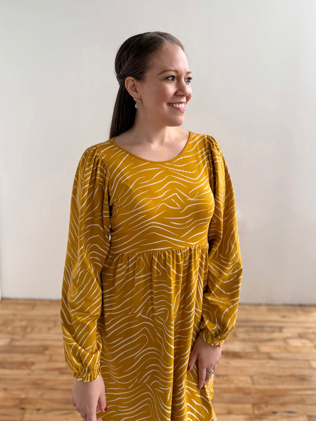 KAIA printed dress in Mustard/White