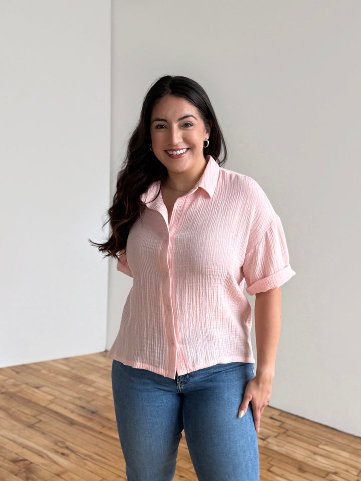 CARROLL gauze boxy shirt in Petal Pink