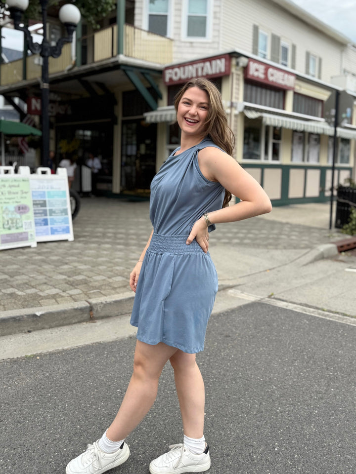 CHARLI draped top in Blue Dusk