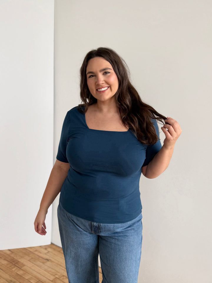 MILA fitted tee in Atlantic Blue