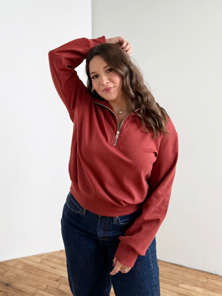 ASHER zip pullover in Red Amber