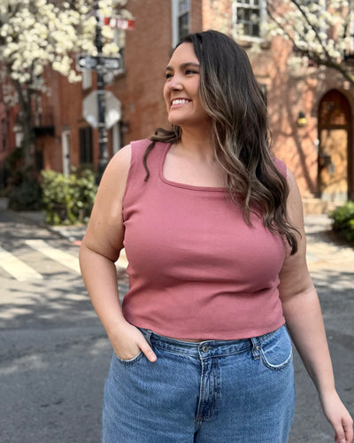 BRIDGETTE rib knit tank in Withered Rose