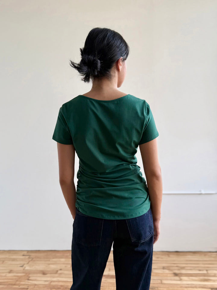 JANEY ruched tee in Dark Green