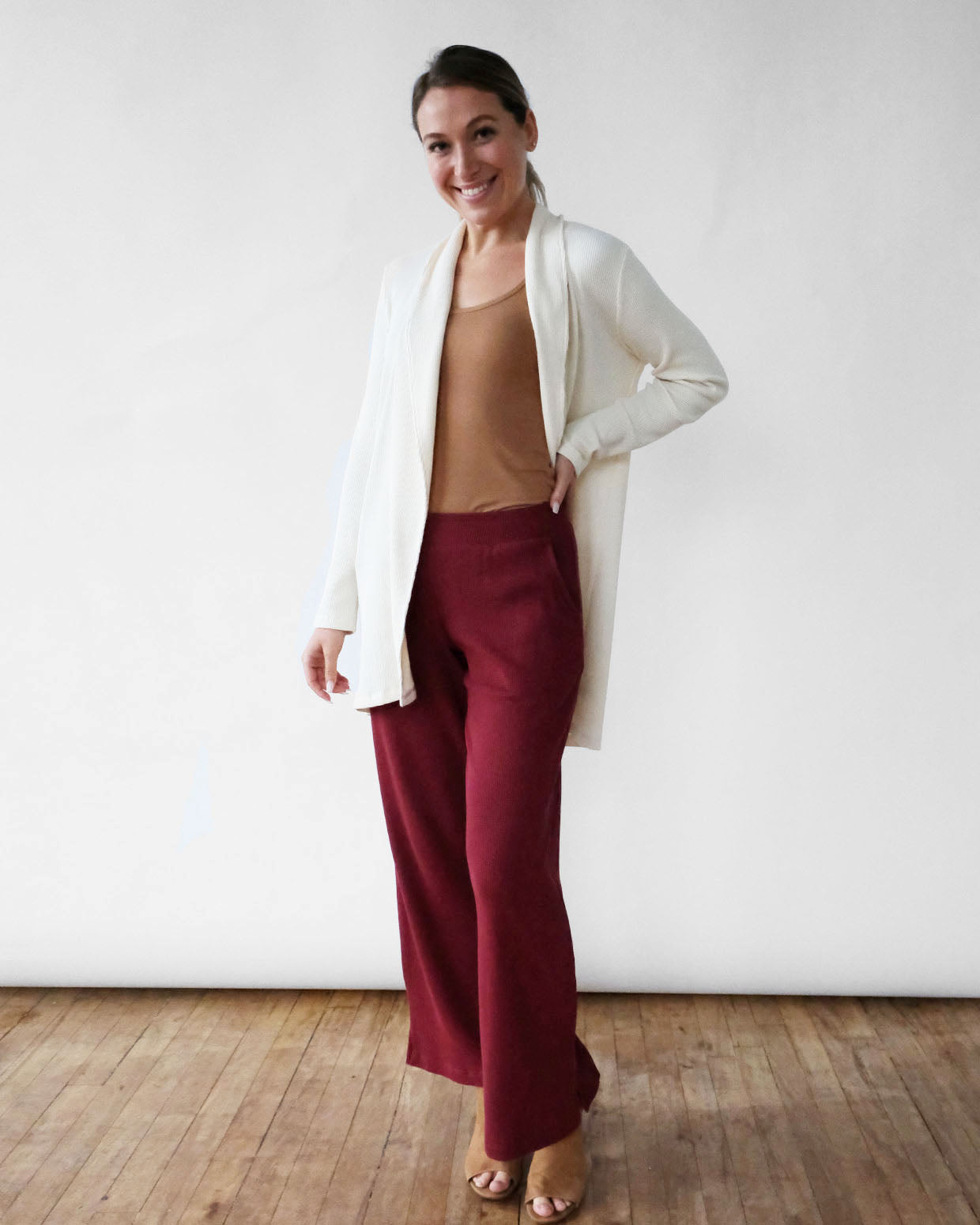 COLBY waffle knit pants in Cranberry