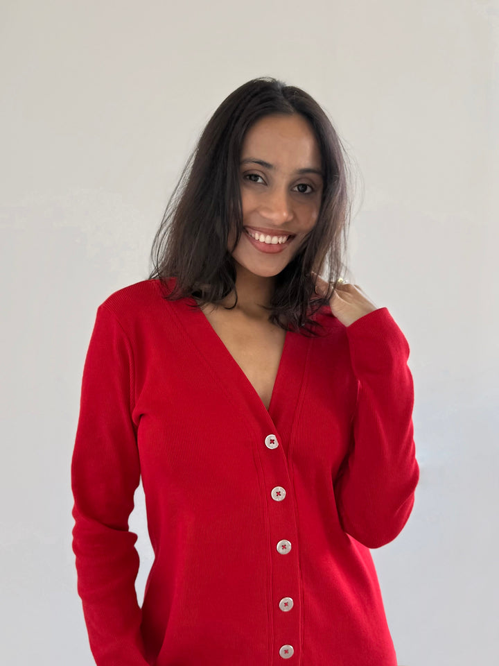 HELENA rib knit dress/duster in Cherry Red