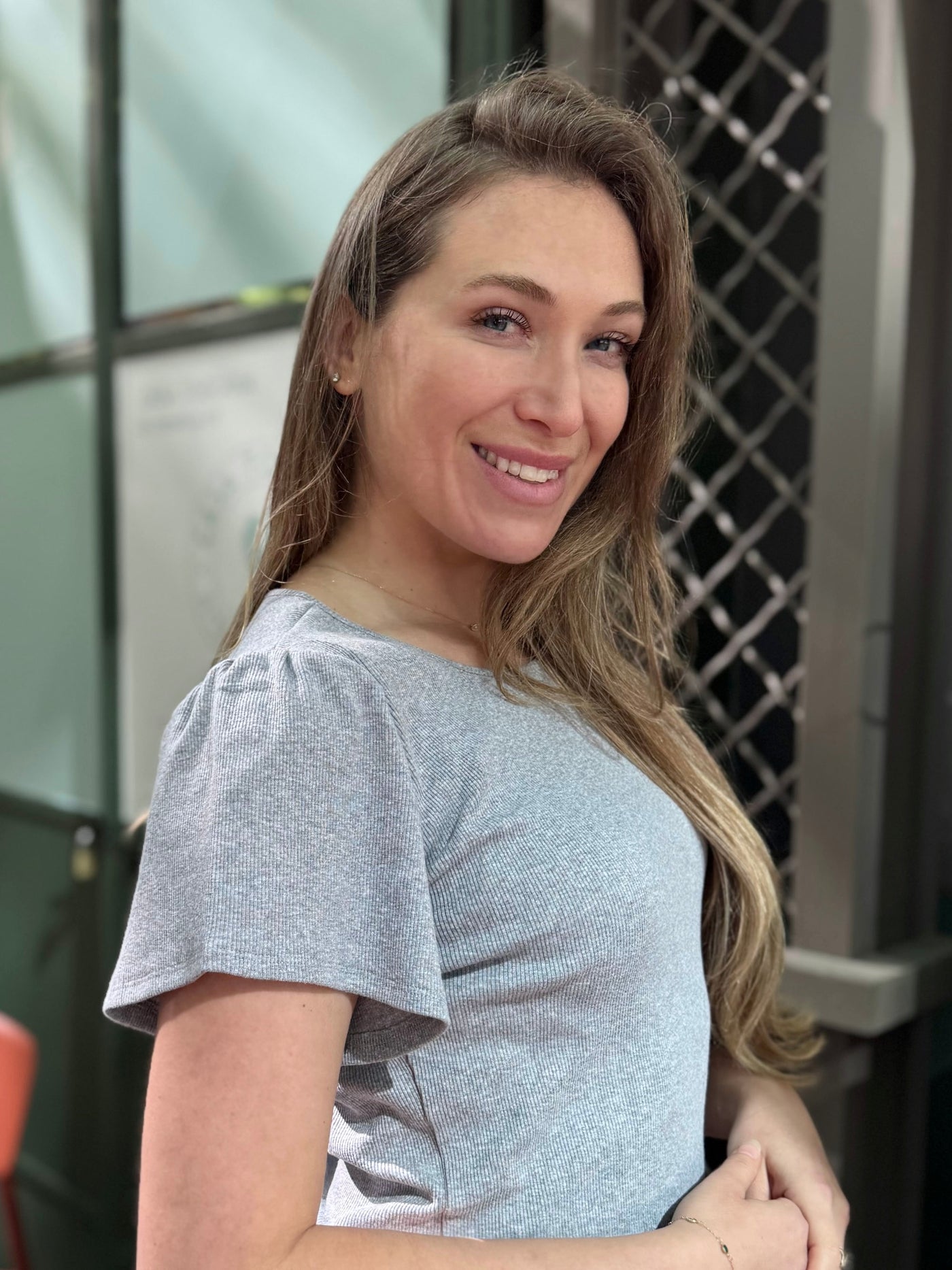 ZADIE rib knit tee in Pebble Gray