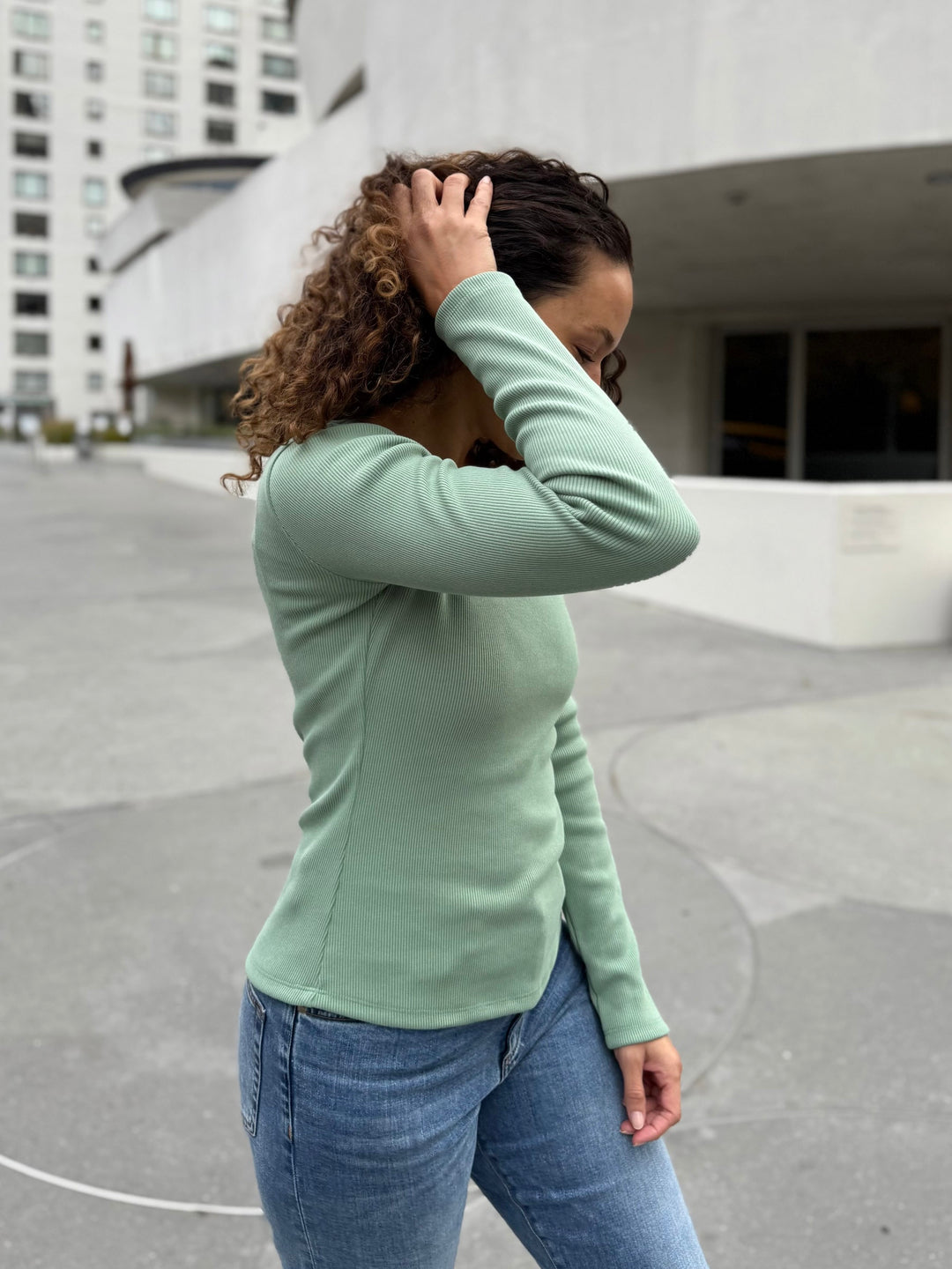 MALIA rib-knit top in Jade Leaf