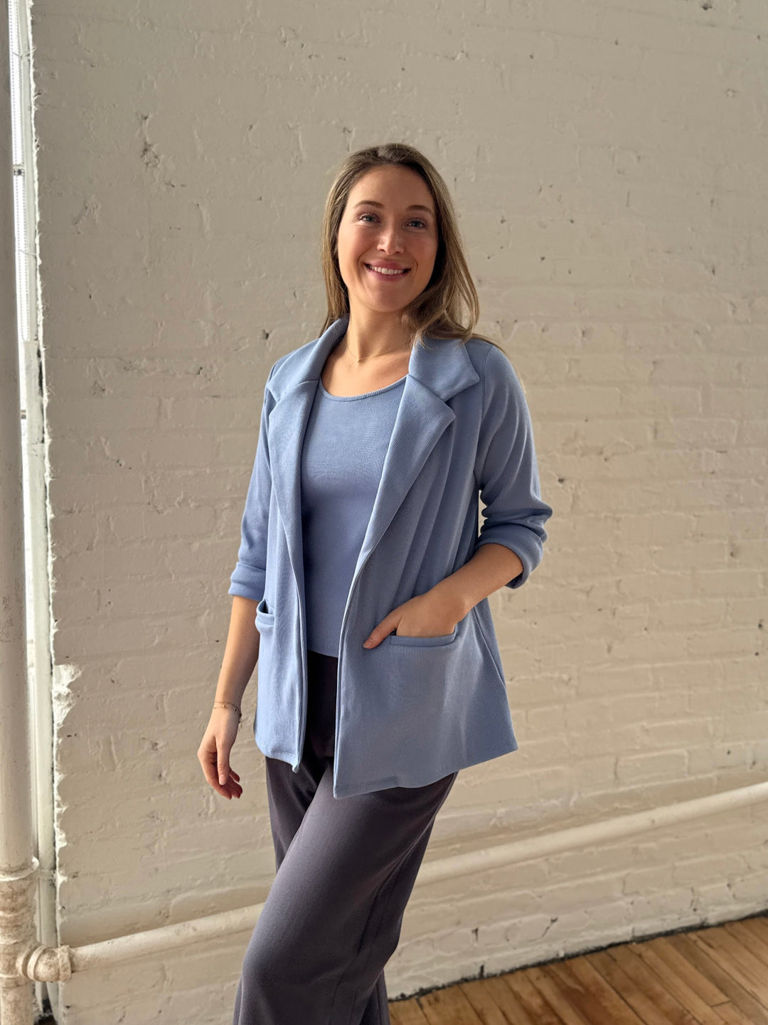 CROSBY rib knit blazer in Bluebell