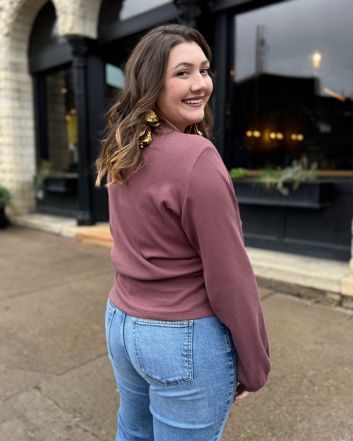 OASIS waffle knit top in Muted Fig – Elegantees