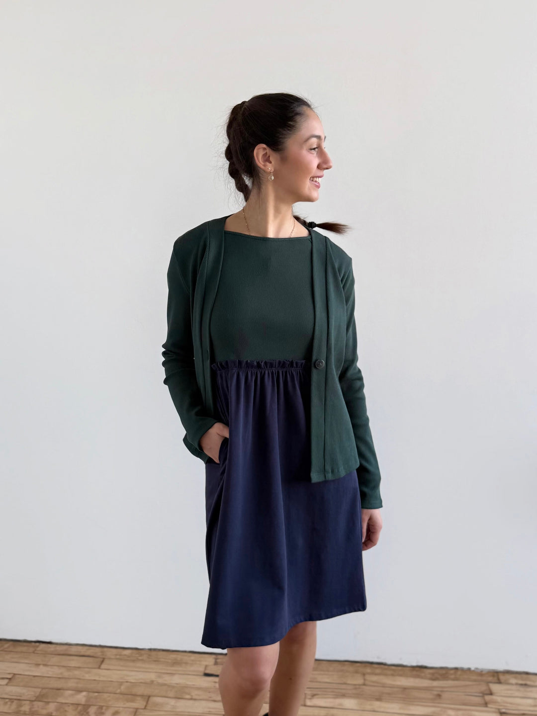 JUDE rib-knit fitted cardigan in Dark Jade
