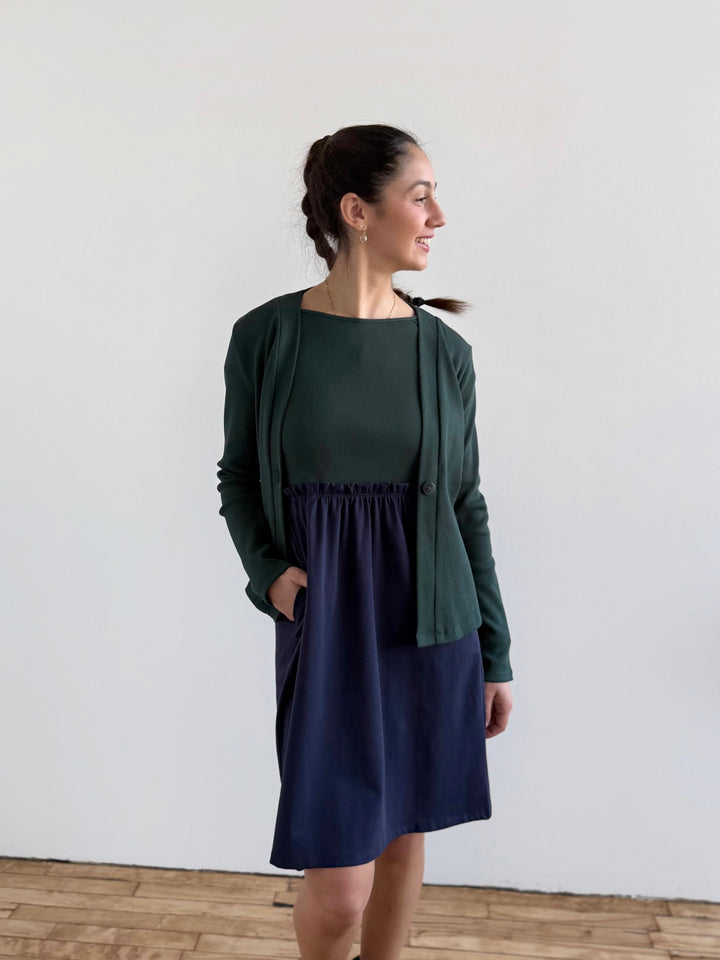 JUDE rib-knit fitted cardigan in Dark Jade
