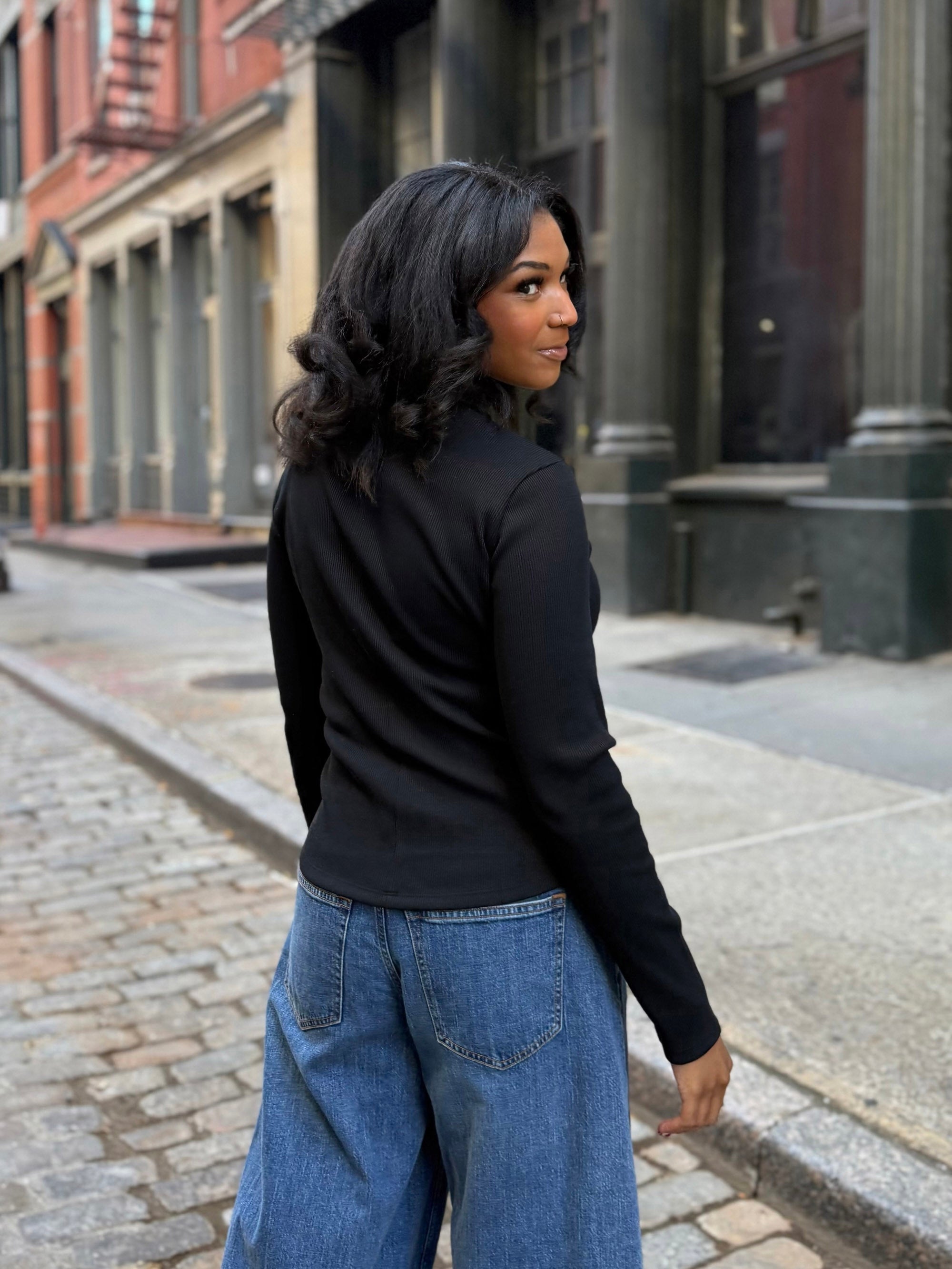 everyone milano rib knit (NAVY) XL 上下 MILANE rib-knit top in Black – Elegantees