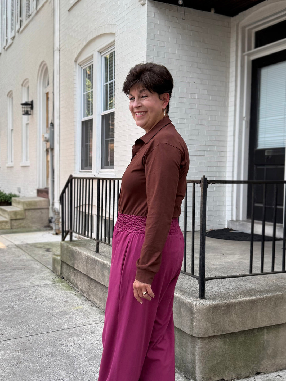 EVELINE smocked jersey pants in Deep Berry