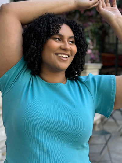 ZADIE rib knit tee in Teal Tide
