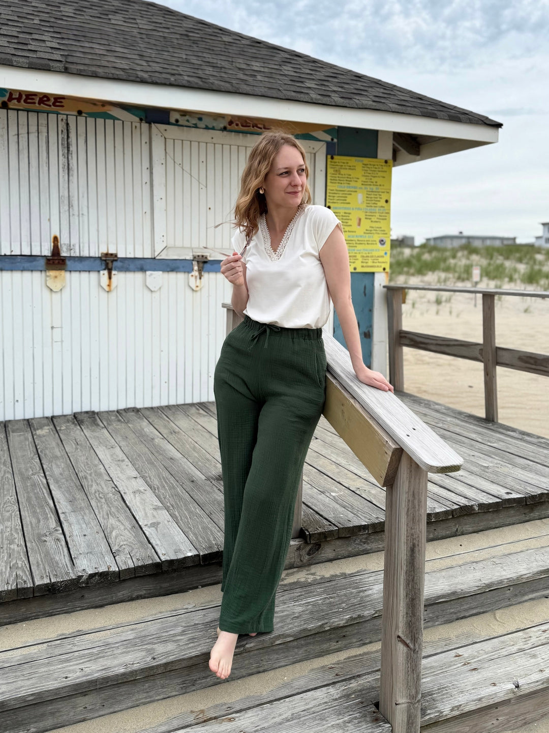 FLORENCE gauze pants in Forest Green