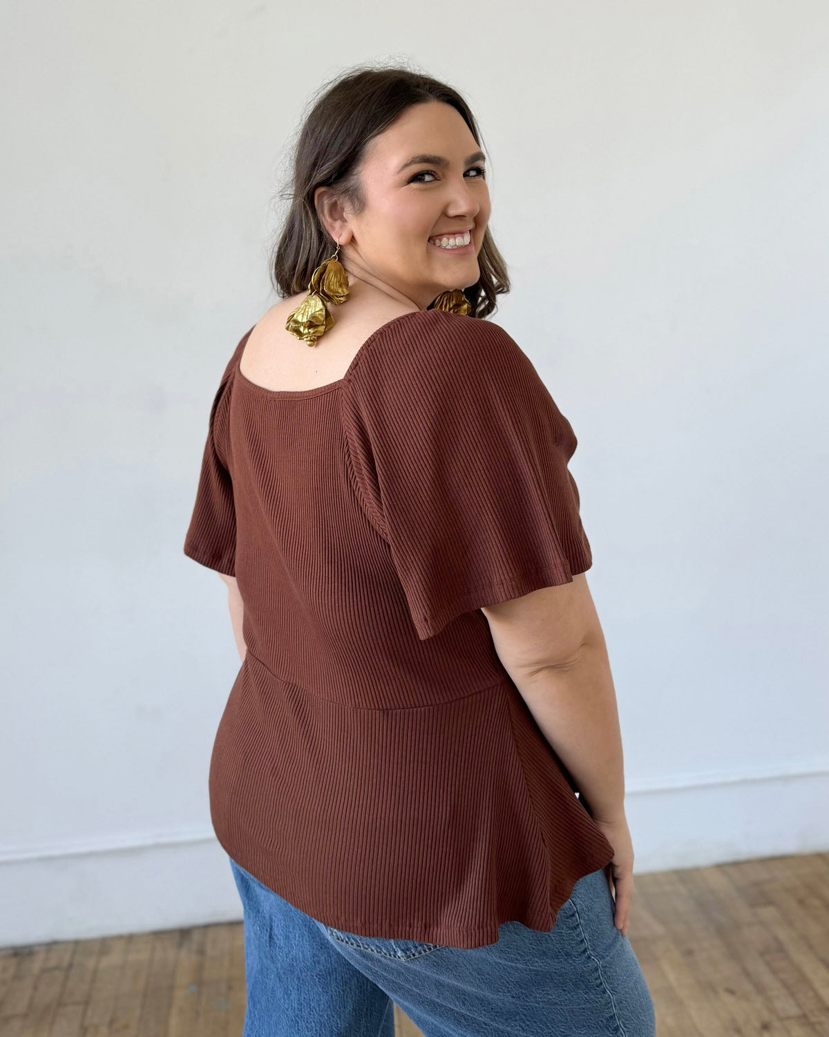 PRIYA rib knit top in Sepia