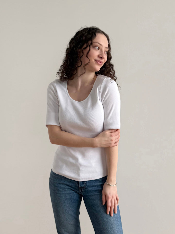 LEONOR rib-knit tee in White
