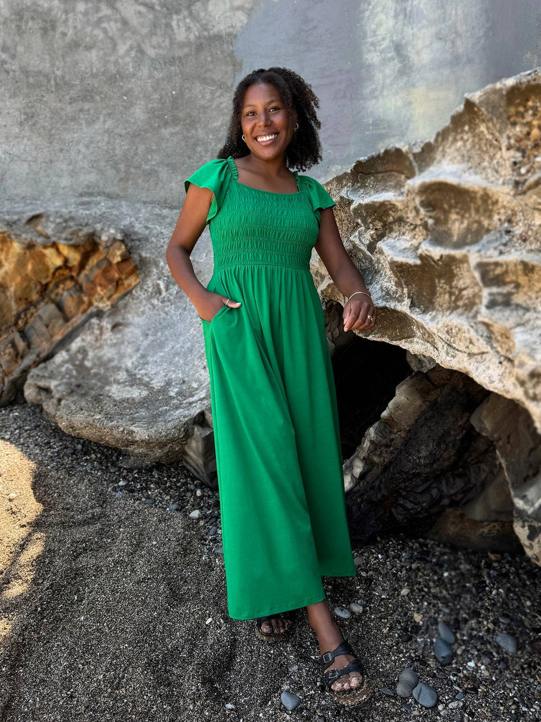 ADELIA smocked dress in Leaf Green Elegantees ADELIA smocked dress in Leaf Green Elegantees