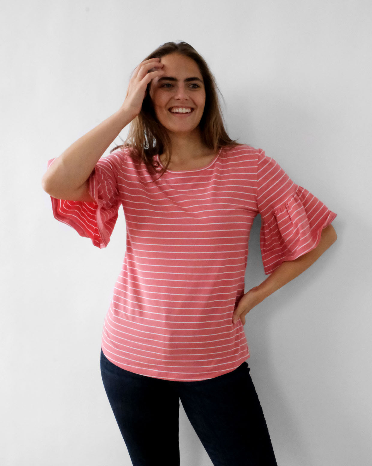 DAPHNE stripe tee in Coral