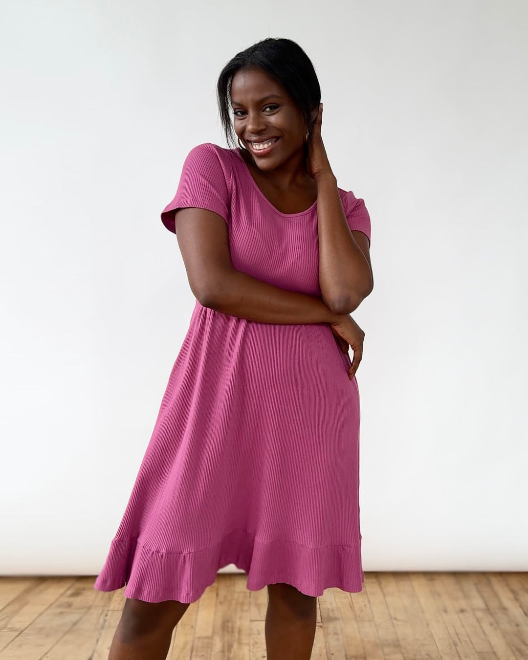 BEATRIZ rib knit dress in Mauve Berry Elegantees BEATRIZ rib knit dress in Mauve Berry Elegantees