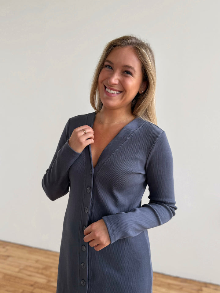 HELENA rib knit dress/duster in Blue Storm