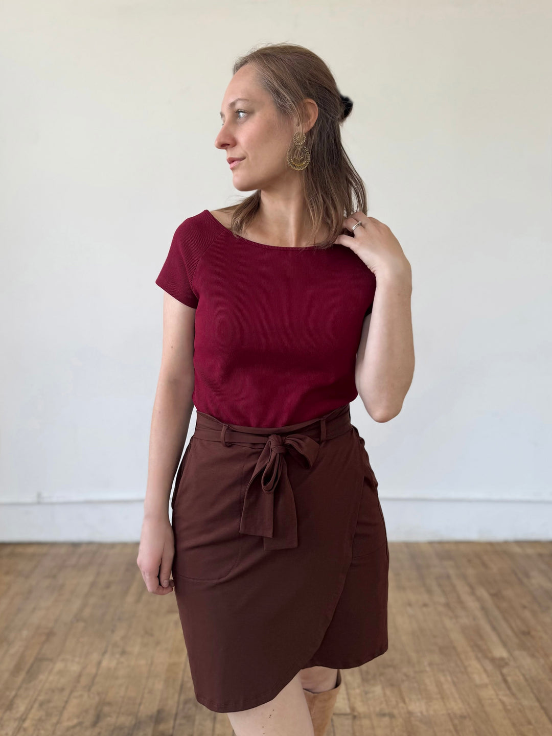 LILLE rib knit tee in Rich Red