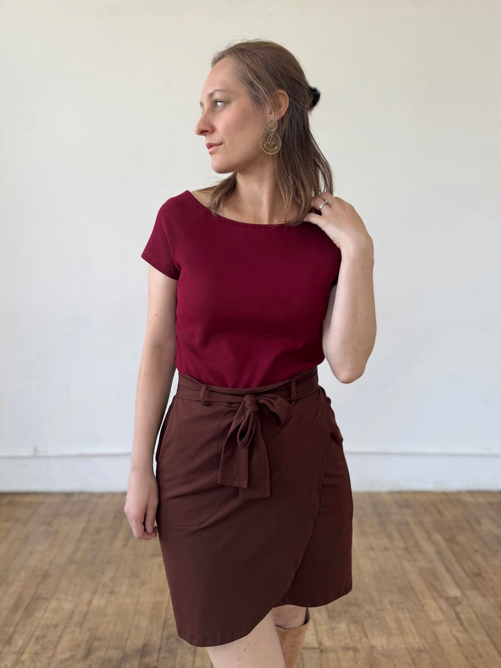 LILLE rib knit tee in Rich Red