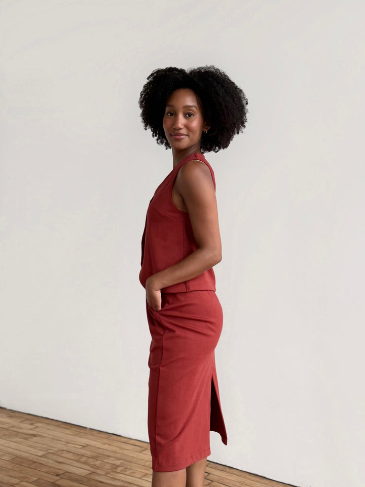 DANIELLE heavy-knit skirt in Red Amber