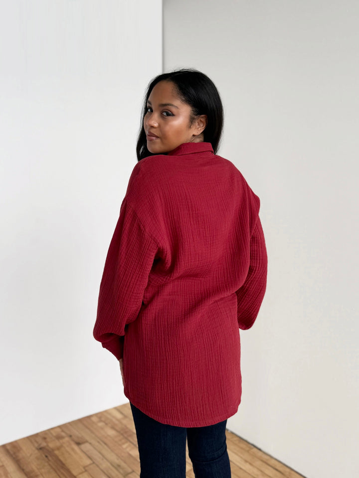 PRADO gauze top in Sangria Red