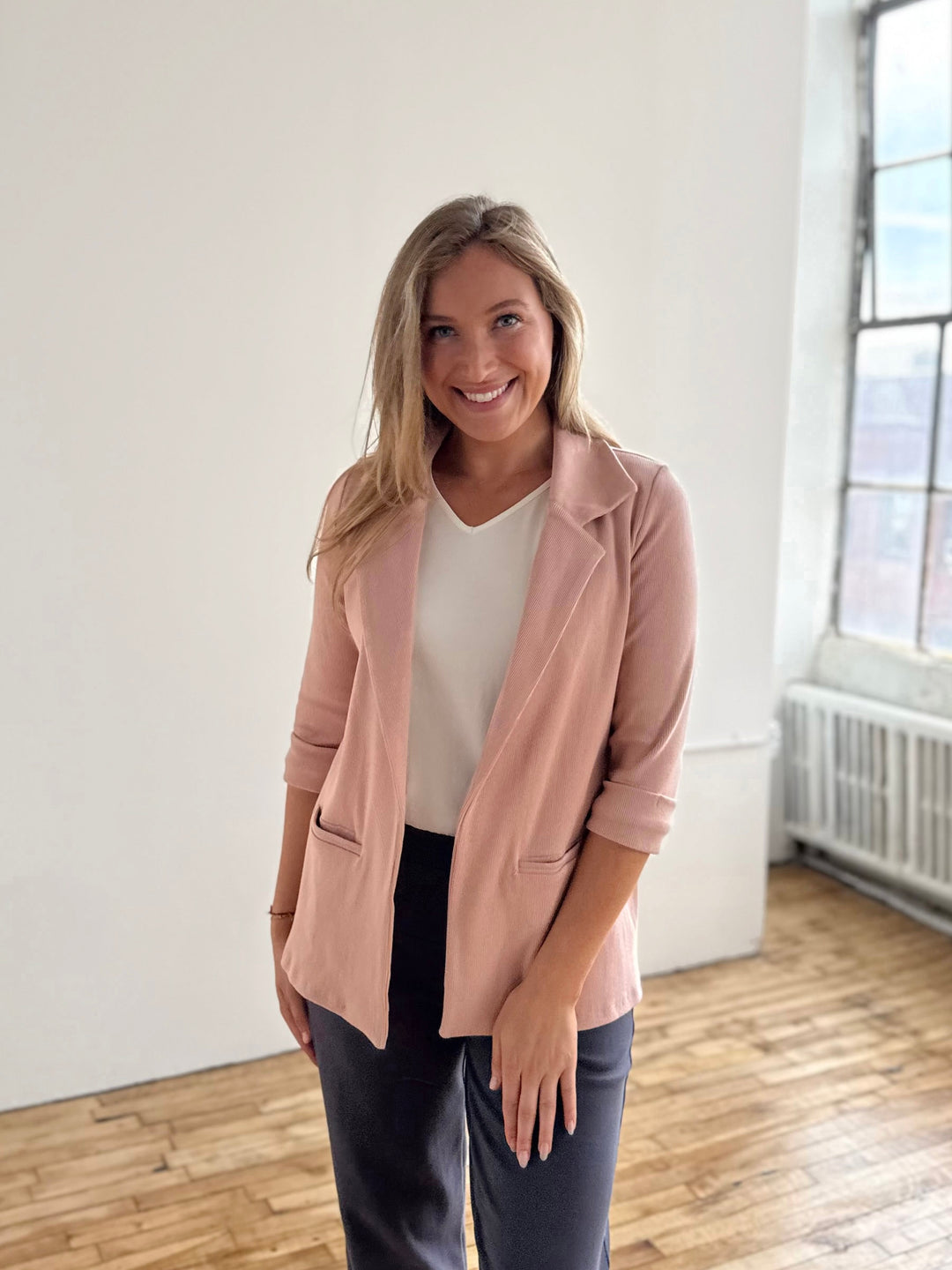 CROSBY rib knit blazer in Vintage Peach