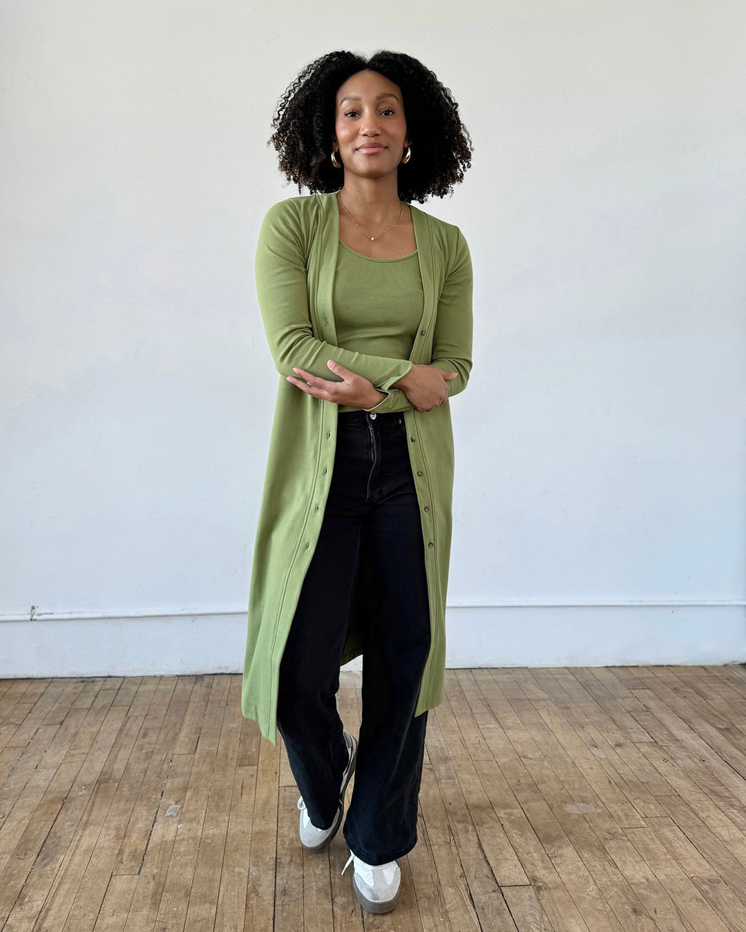 LENA doubleknit duster/dress in Grass Green Elegantees LENA doubleknit duster/dress in Grass Green Elegantees