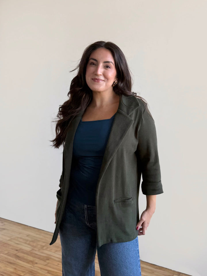 CROSBY rib knit blazer in Olive Shadow