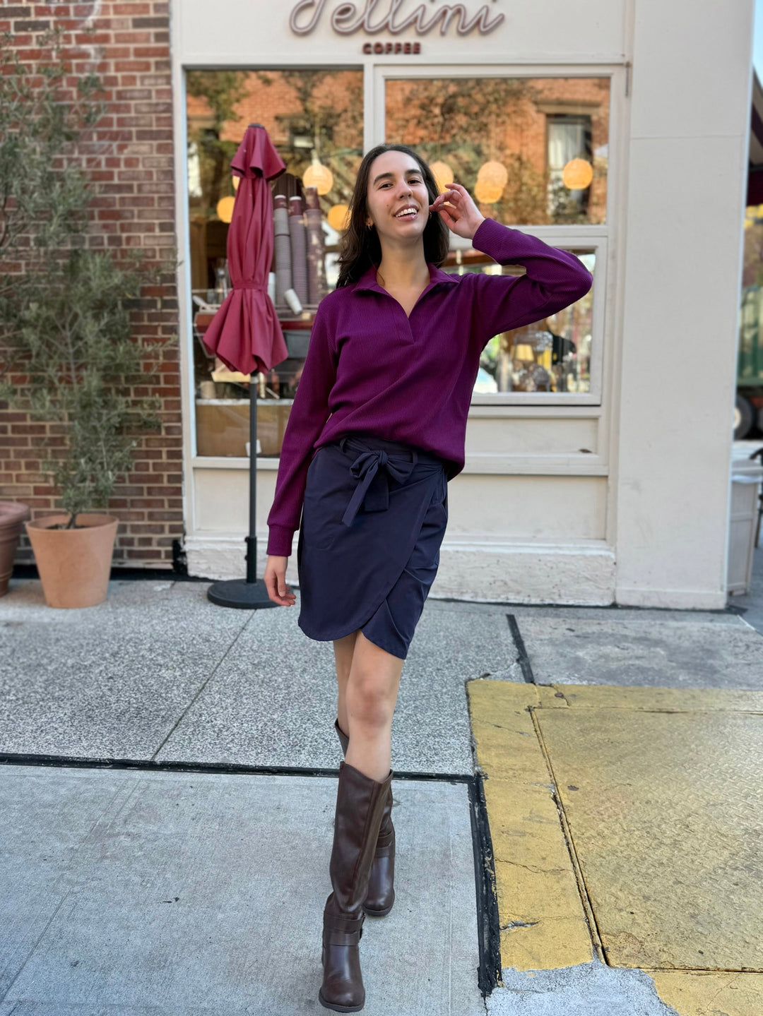 ADRIA waffle knit top in Purple Jewel