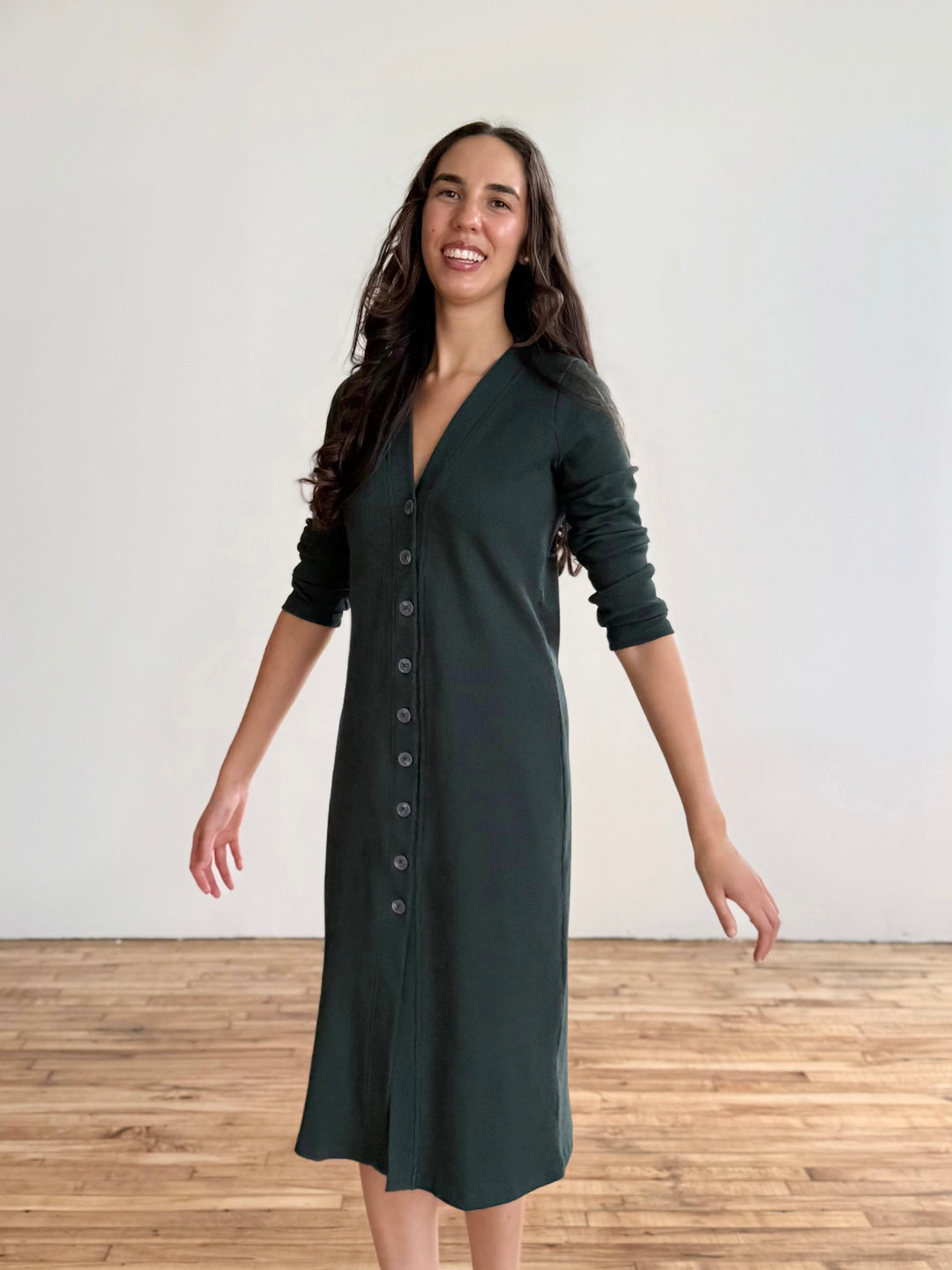 ELENA rib-knit dress in Dark Jade