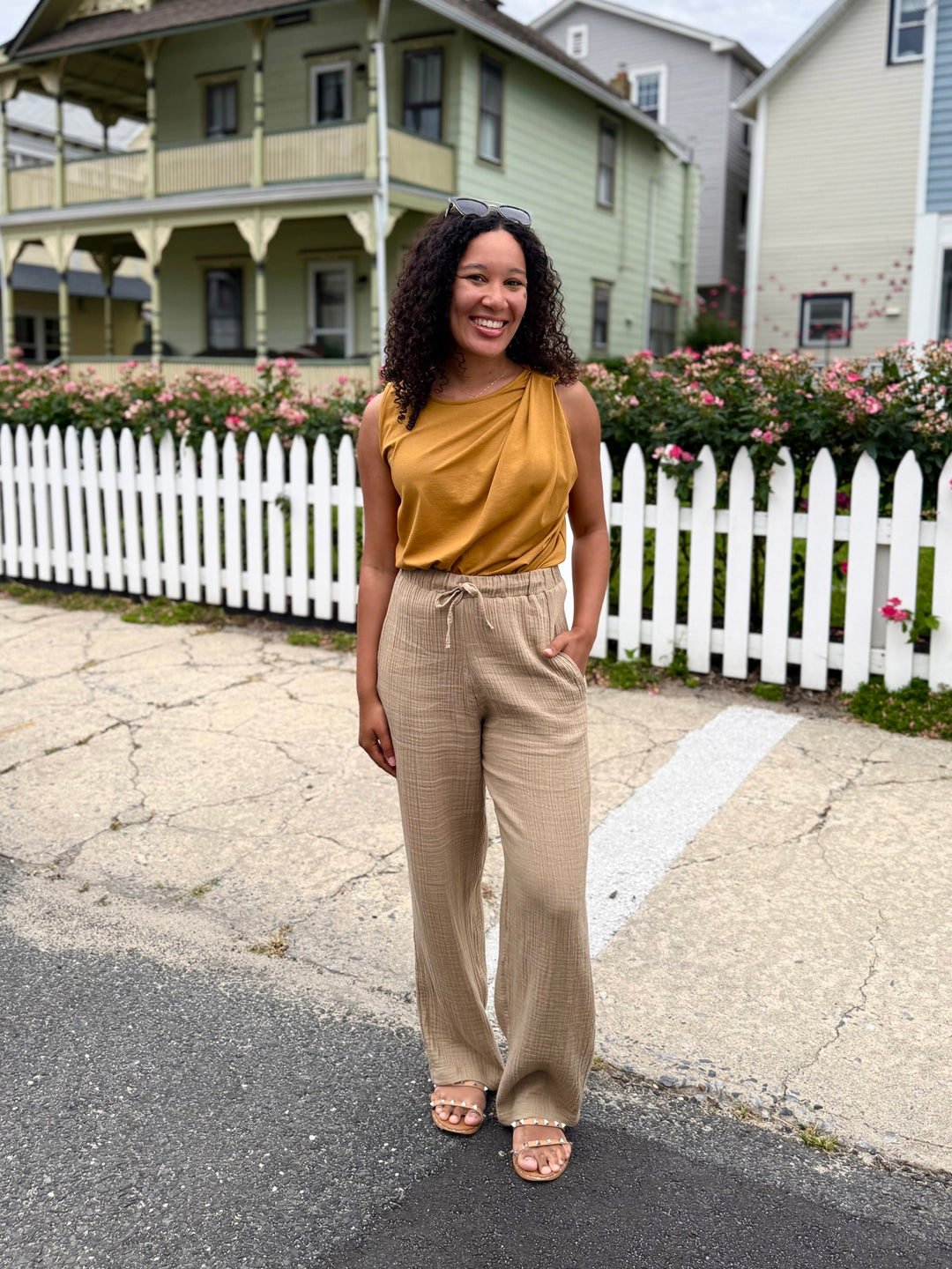 FLORENCE gauze pants in Sandy Tan