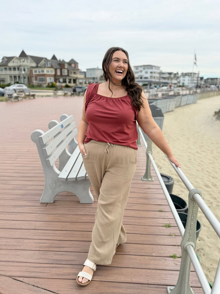 FLORENCE gauze pants in Sandy Tan