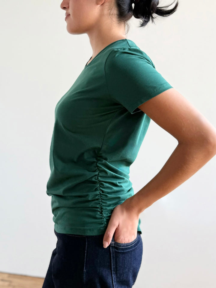 JANEY ruched tee in Dark Green
