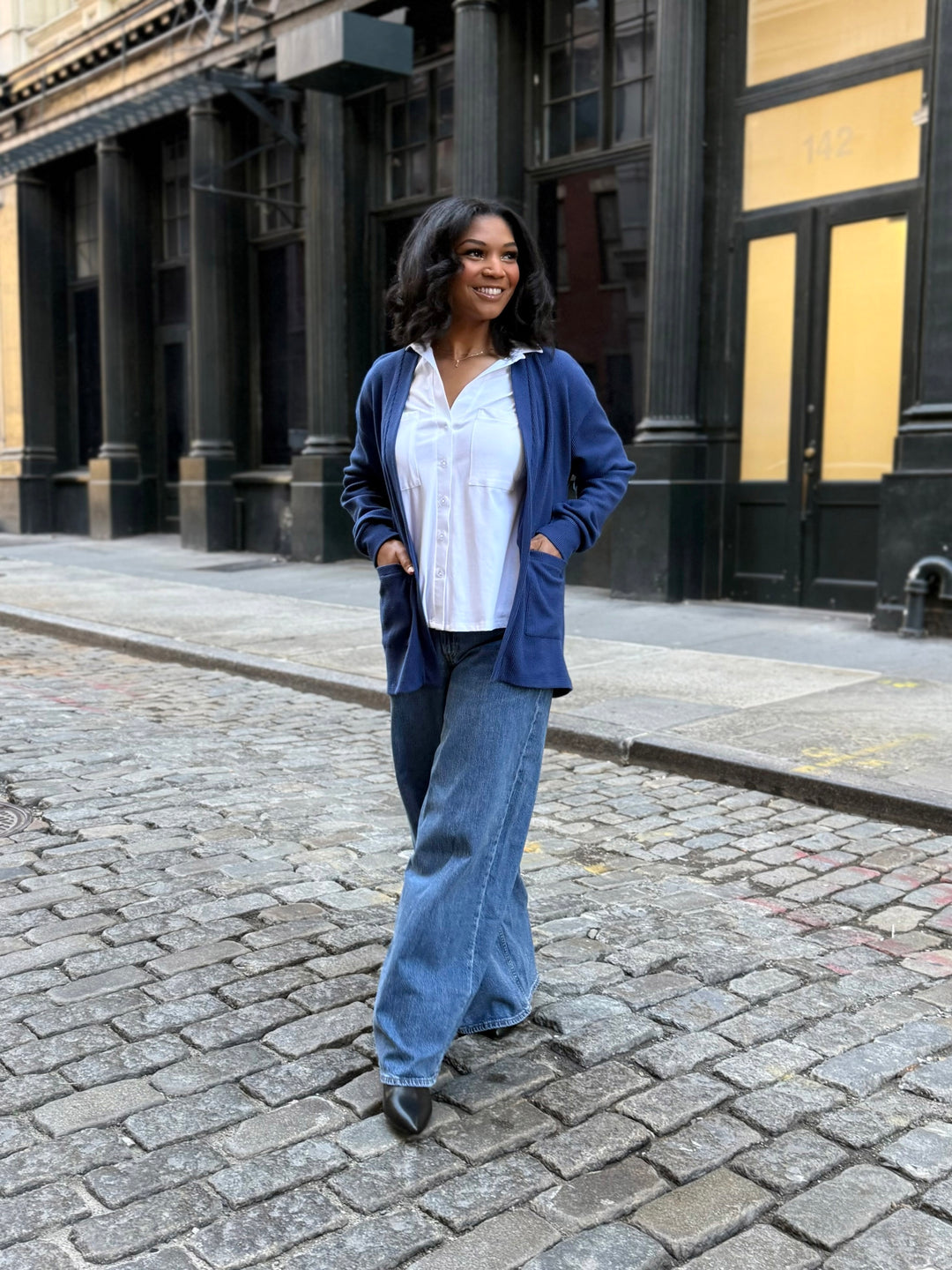 RILEY waffle knit cardigan in Blue Depths