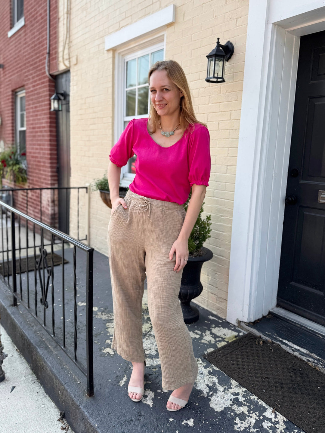 TALIA rib knit top in Hot Pink